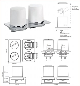 BEMETA ORGANIC fali dupla szappanadagoló, 200x115x100mm, 200ml, tejüveg/króm