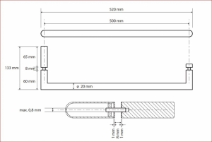 BEMETA OMEGA törölközőtartó üvegajtóra, 520x20x133mm