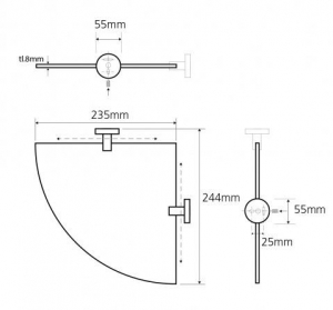 BEMETA NEO Sarok üvegpolc, 244x55x244mm, inox/matt (104102015)