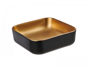 Invena MALAGA mosdókagyló, négyszögletű, asztali, 39 cm, fekete-arany, PVD/Waterplating