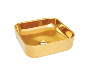 Invena MALAGA mosdókagyló, négyszögletű, asztali, 39 cm, fényes, arany, PVD/Waterplating