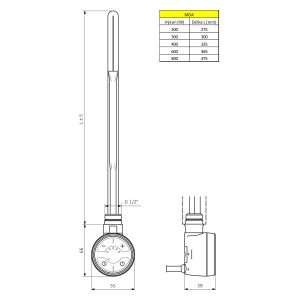 MOA elektromos termosztátos fűtőpatron, 800W, króm (MOA-C-800)