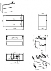 AREZZO design MONTEREY 100 cm-es alsószekrény 2 fiókkal, Lincoln dió színben, szifonkivágással