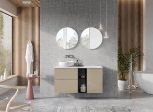 AREZZO design MONTEREY 100 cm-es alsószekrény 2 fiókkal Matt beige színben, szifonkivágással