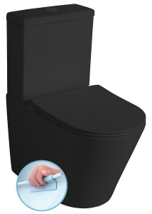 PACO RIMLESS monoblokkos WC, alsó/hátsó kifolyású, ülőke nélkül, 38x64cm, duálgombos öblítőmechanikával