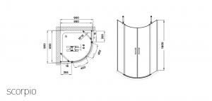 Wellis Scorpio két nyílóajtós íves zuhanykabin 90x90