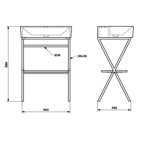 FERRO mosdótartó konzol polccal, 565x720x390mm, fekete (SKA560-1) mosdó nélkül