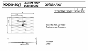 Kolpa San Stiletto öntött műmárvány zuhanytálca, antracit színben beépíthető vagy padlóra helyezhető,szifonnal