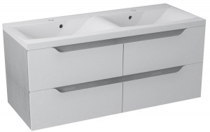 Sapho WAVE II mosdótartó szekrény, 4 fiókkal, 120x50x48cm, fehér / ezüst tölgy