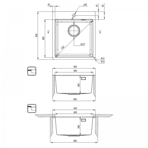 OLFATO PRECIOUS - Acél mosogató, 1 medencés - szálcsiszolt bronz  450x505x200