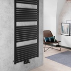 Aqualine TONDI fürdőszobai radiátor, középső bekötéssel, 600x1330 mm, 730 W, matt fekete (DT486T)