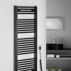 Aqualine DIRECT-E elektromos fürdőszobai radiátor fűtőpatronnal, egyenes, 450x1320 mm, 400 W, fekete (ILE34TB)