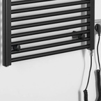 Aqualine DIRECT-E elektromos fürdőszobai radiátor fűtőpatronnal, egyenes, 600x1320 mm, 600 W, fekete (ILE36TB)