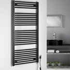 Aqualine DIRECT-E elektromos fürdőszobai radiátor fűtőpatronnal, egyenes, 600x1320 mm, 600 W, fekete (ILE36TB)