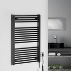 Aqualine DIRECT-E elektromos fürdőszobai radiátor fűtőpatronnal, egyenes, 600x960 mm, 400 W, fekete (ILE96TB)