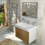 MEDINA mosdótartó szekrény, 2 fiókkal, pipererendezővel, 77x50,5x49cm, matt fehér/natúr tölgy (MD082)